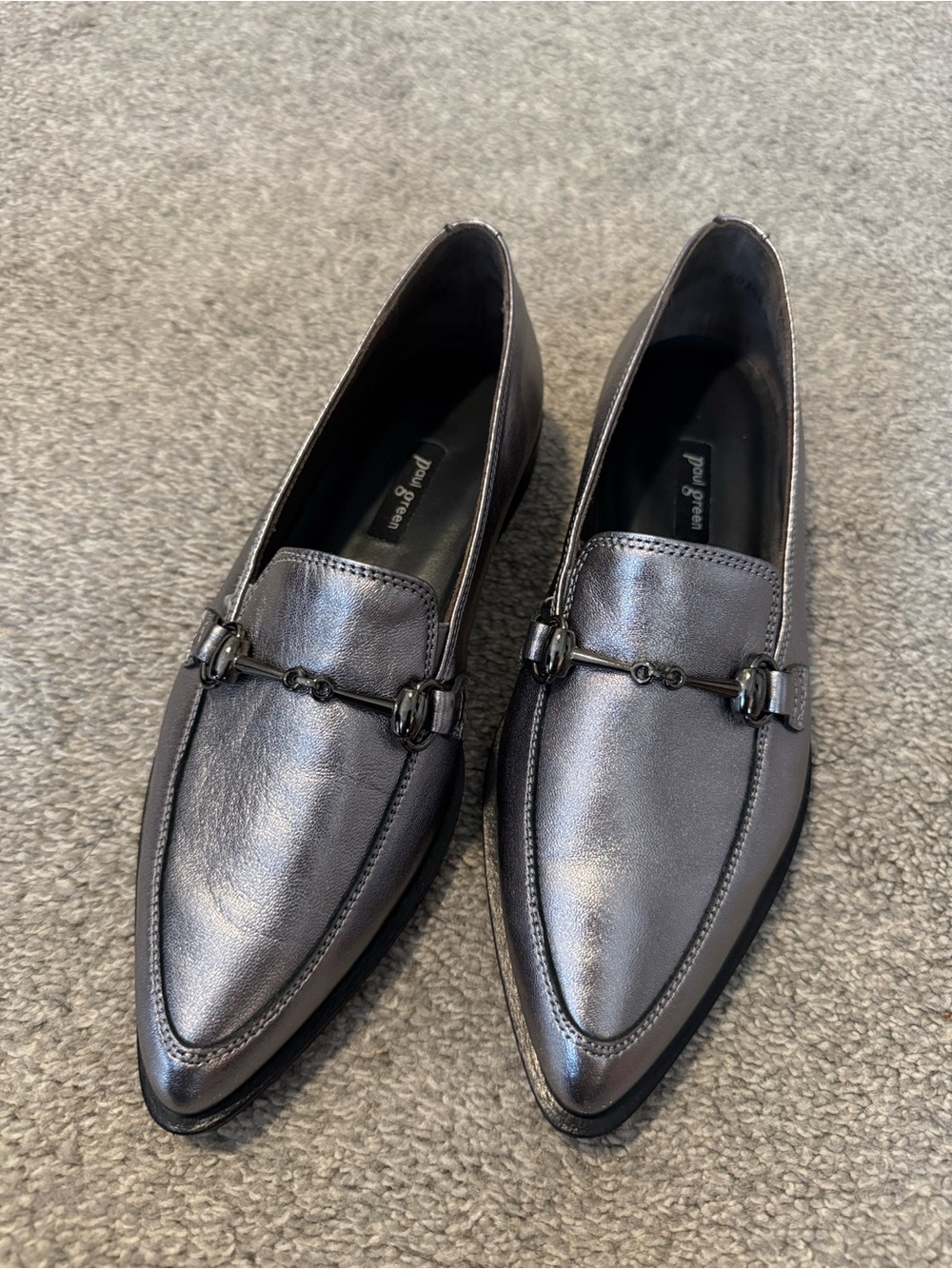 Paul Green Shimmery Silver Leather Bit Loafers